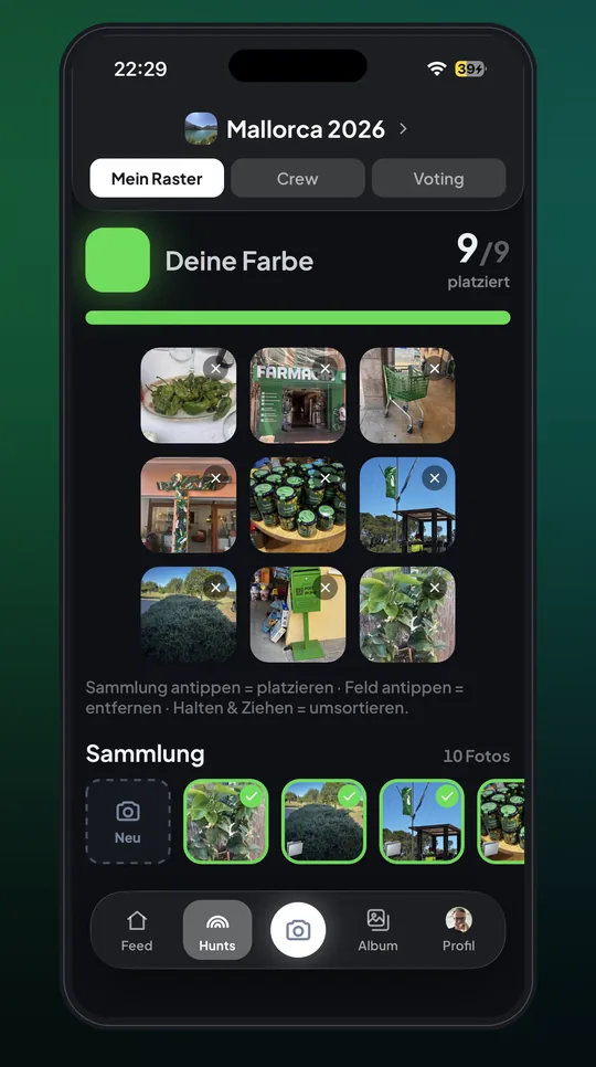 App-Screen: die besten Treffer werden zu einem Raster zusammengestellt.